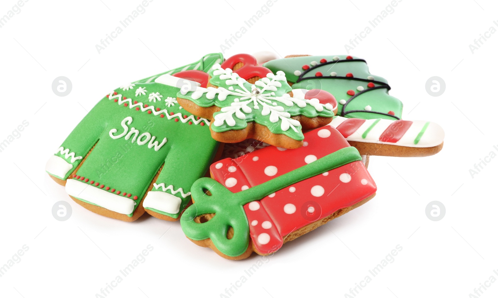 Photo of Pile of Christmas cookies on white background