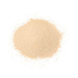 Photo of Pile of granulated yeast isolated on white, top view