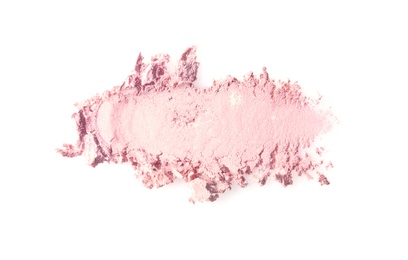 Photo of Crushed eye shadow on white background. Professional makeup products