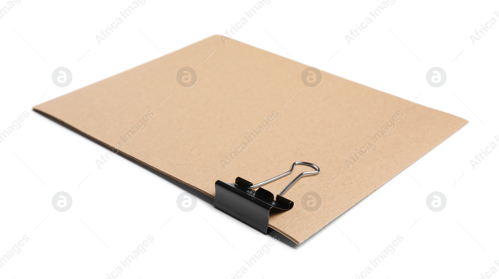 Photo of Sheets of brown paper with clip isolated on white