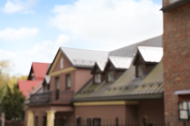 Blurred view of beautiful buildings on city street