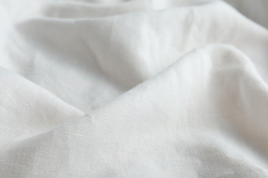 Photo of Texture of beautiful white fabric as background, closeup