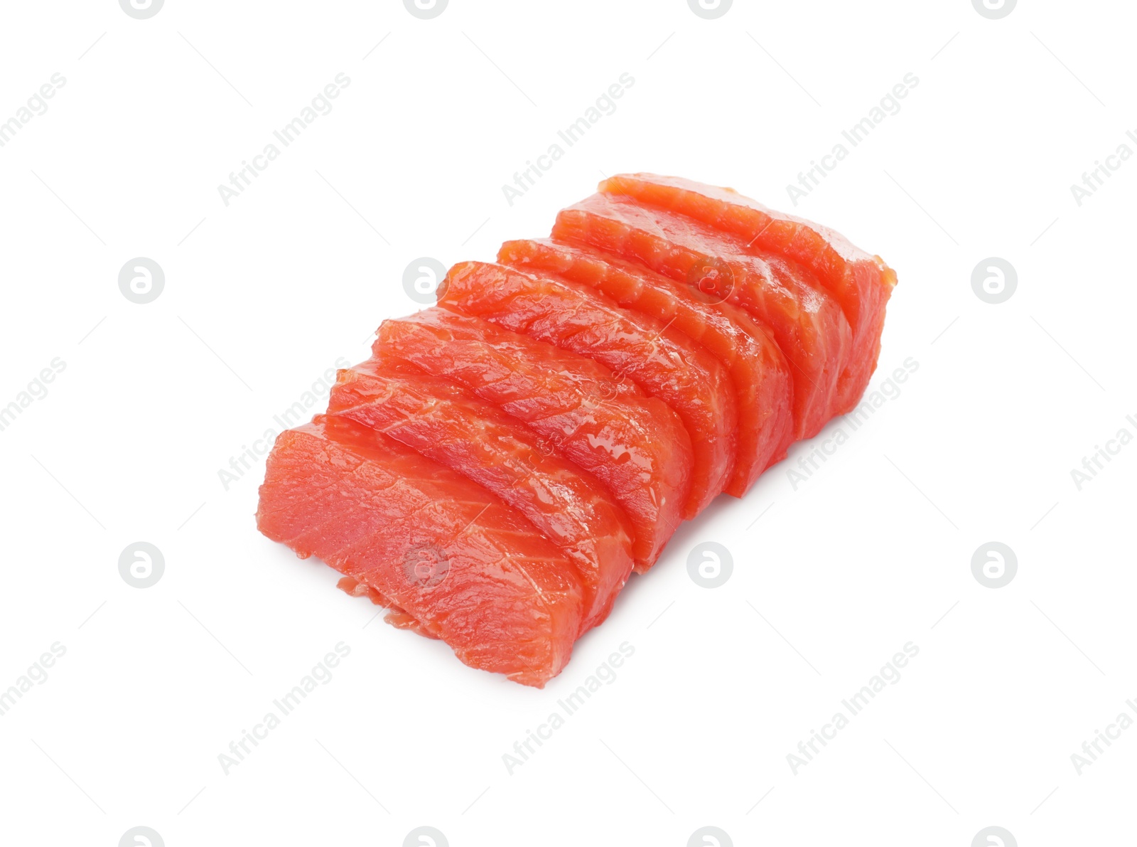 Photo of Tasty sashimi (slices of raw salmon) isolated on white