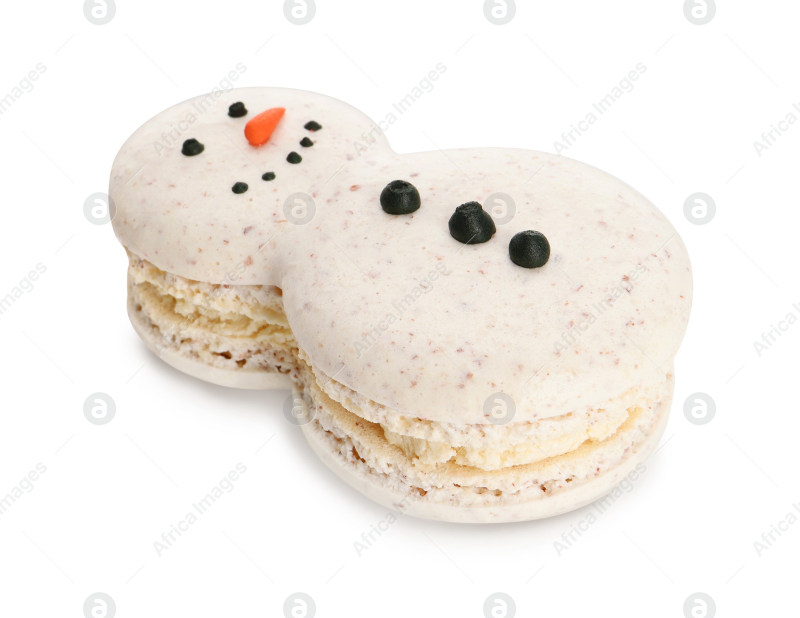 Photo of Beautiful snowman Christmas macaron isolated on white