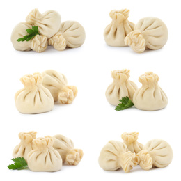 Image of Set of tasty dumplings isolated on white