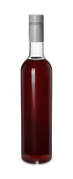 Photo of Bottle of delicious syrup for coffee on white background