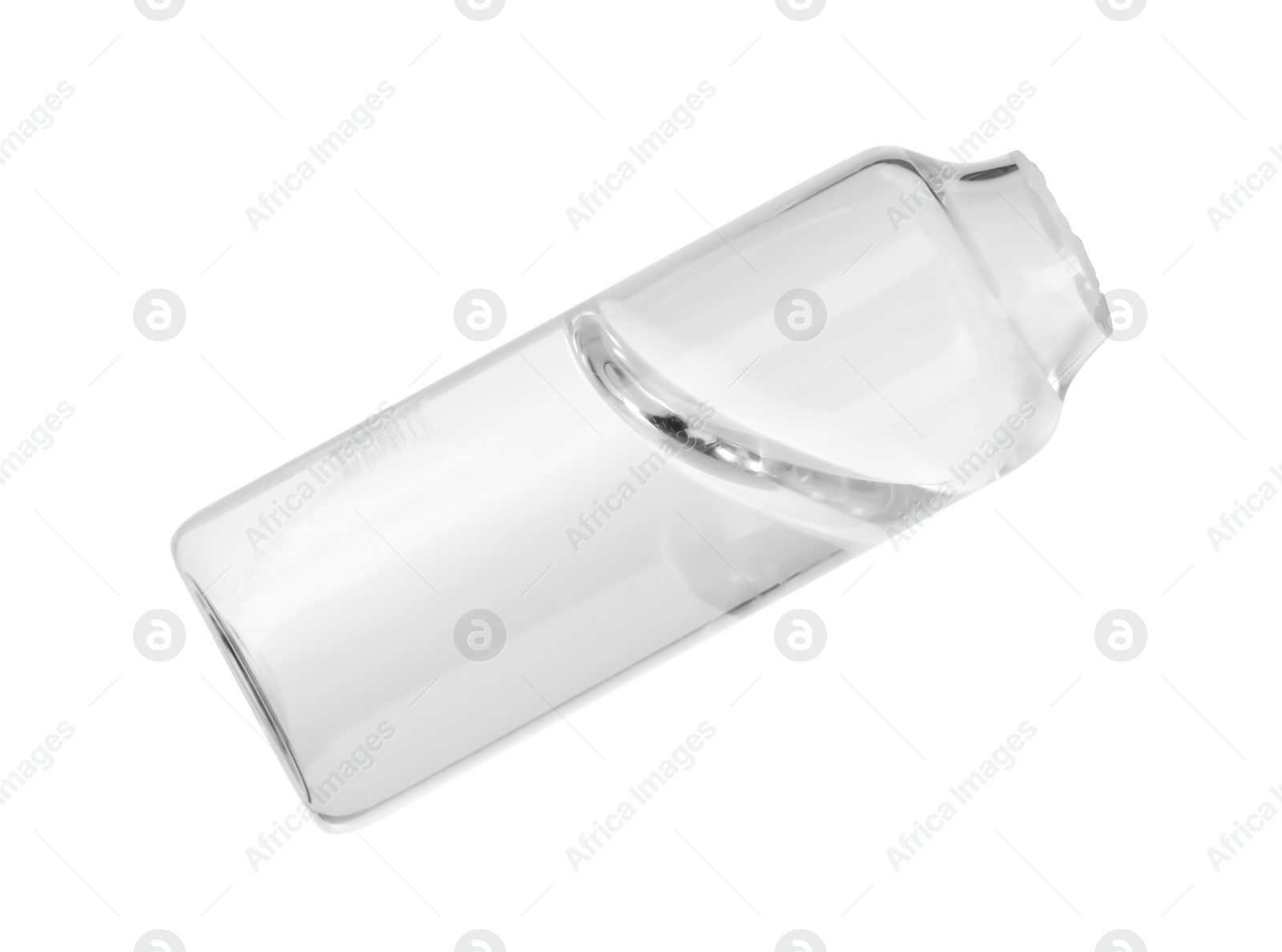 Photo of Open glass ampoule with liquid isolated on white