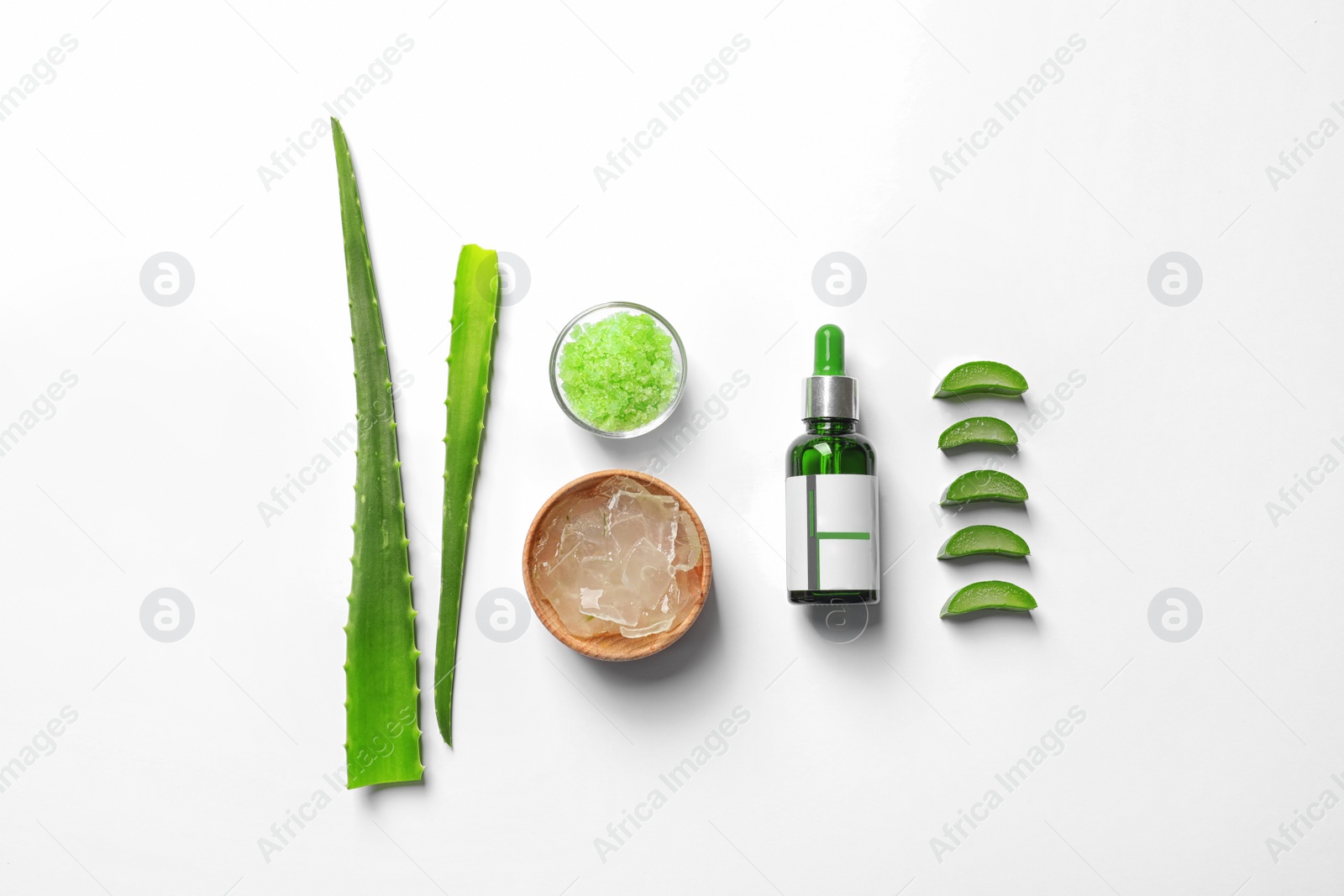 Photo of Flat lay composition with aloe vera on white background