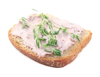 Tasty sandwich with cream cheese and thyme isolated on white