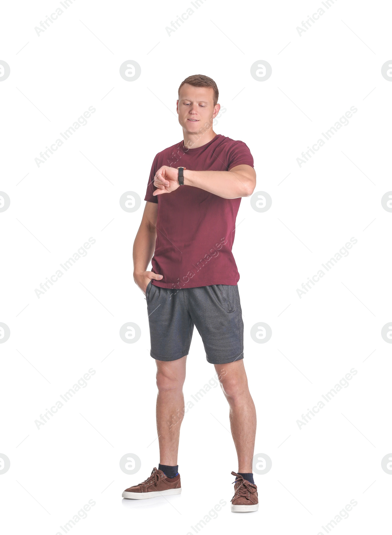 Photo of Handsome young man on white background