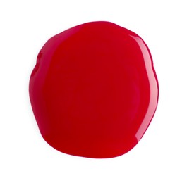 Sample of crimson nail polish isolated on white, top view