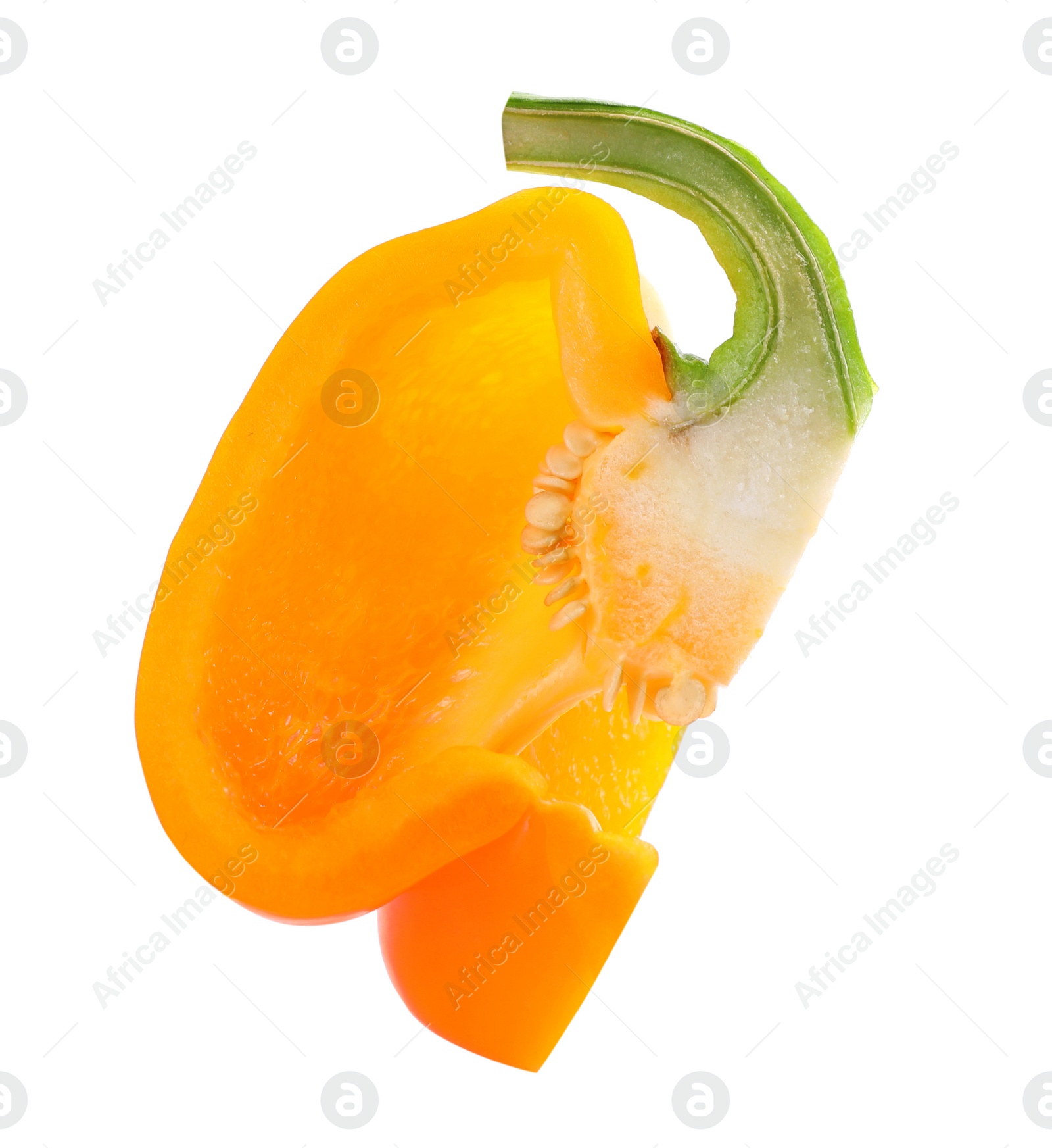 Photo of Slice of orange bell pepper isolated on white