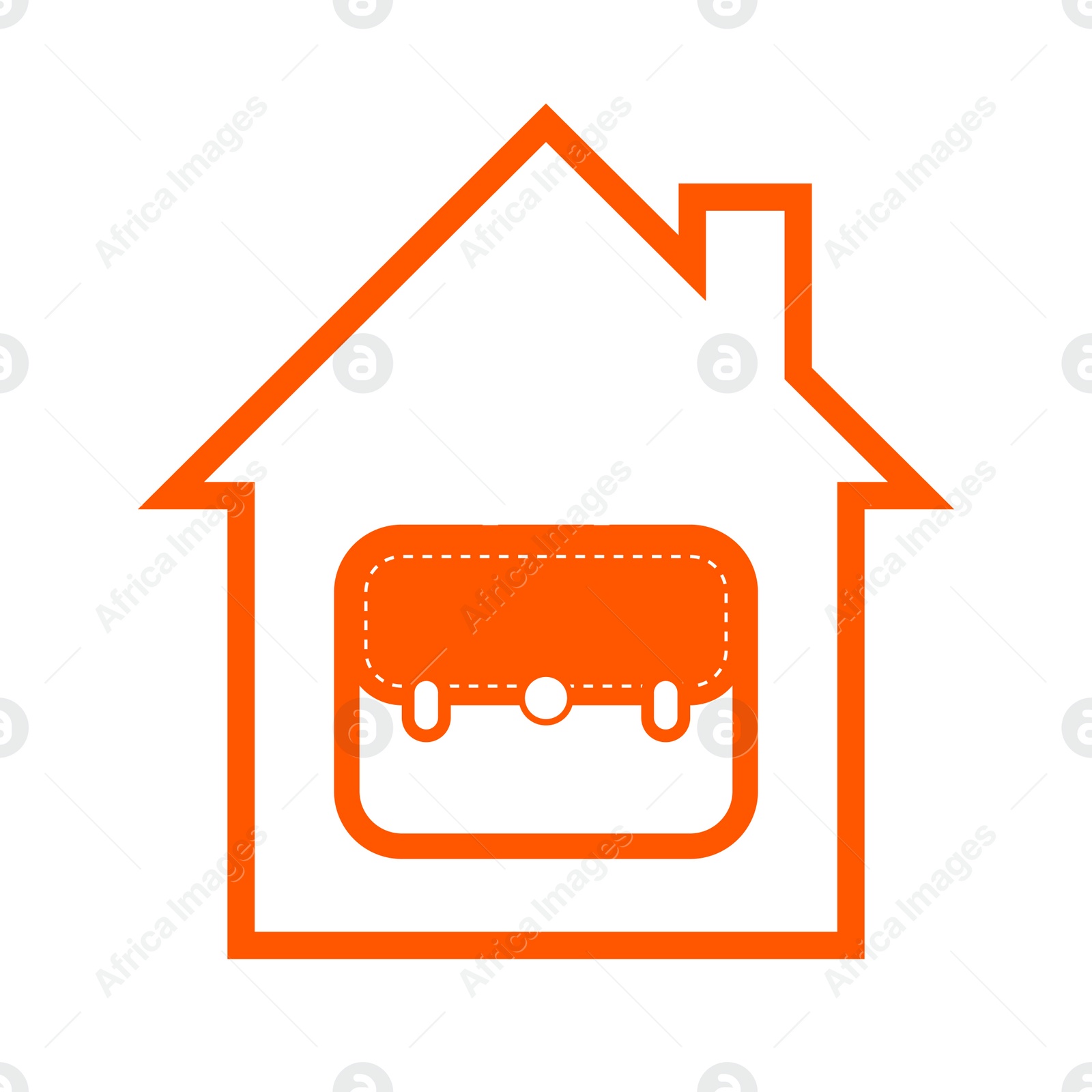 Illustration of Work from home.  house and briefcase on white background