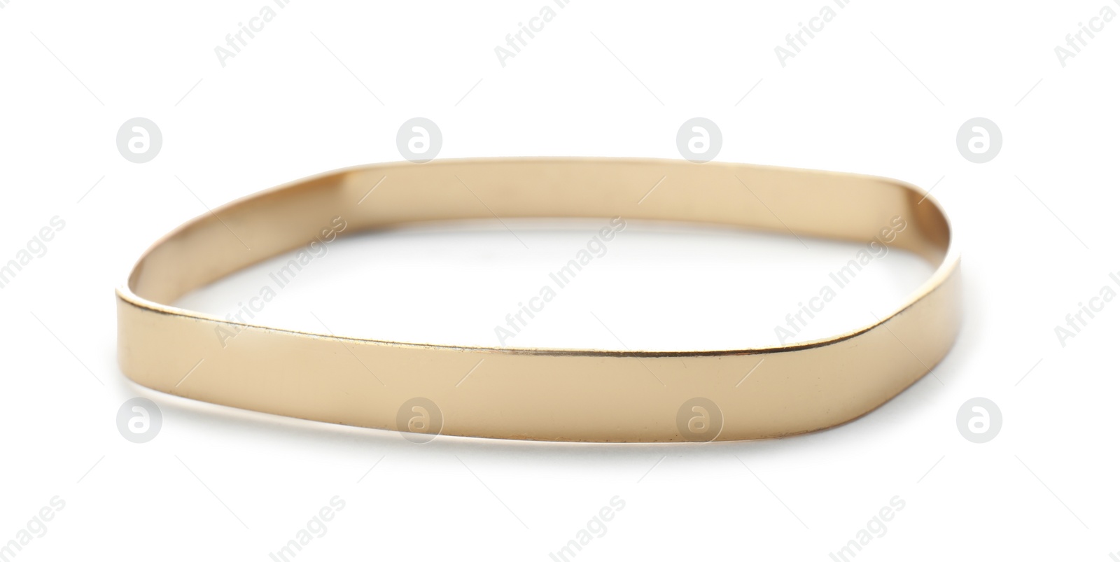 Photo of Stylish golden bracelet isolated on white. Fashionable accessory