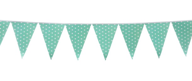 Triangular bunting flags on white background. Festive decor