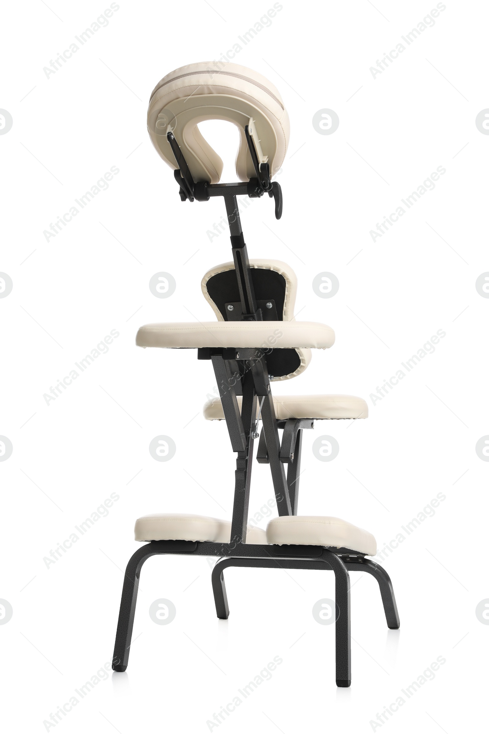 Photo of Modern massage chair isolated on white. Medical equipment