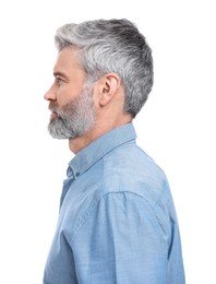 Photo of Mature businessman in stylish clothes posing on white background