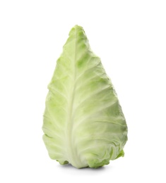 Photo of Pointed fresh cabbage on white background. Healthy food