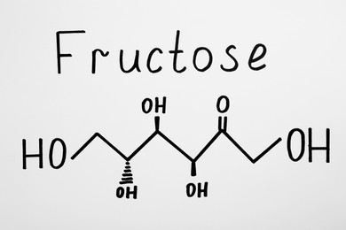 Word Fructose with drawn scheme on paper, top view