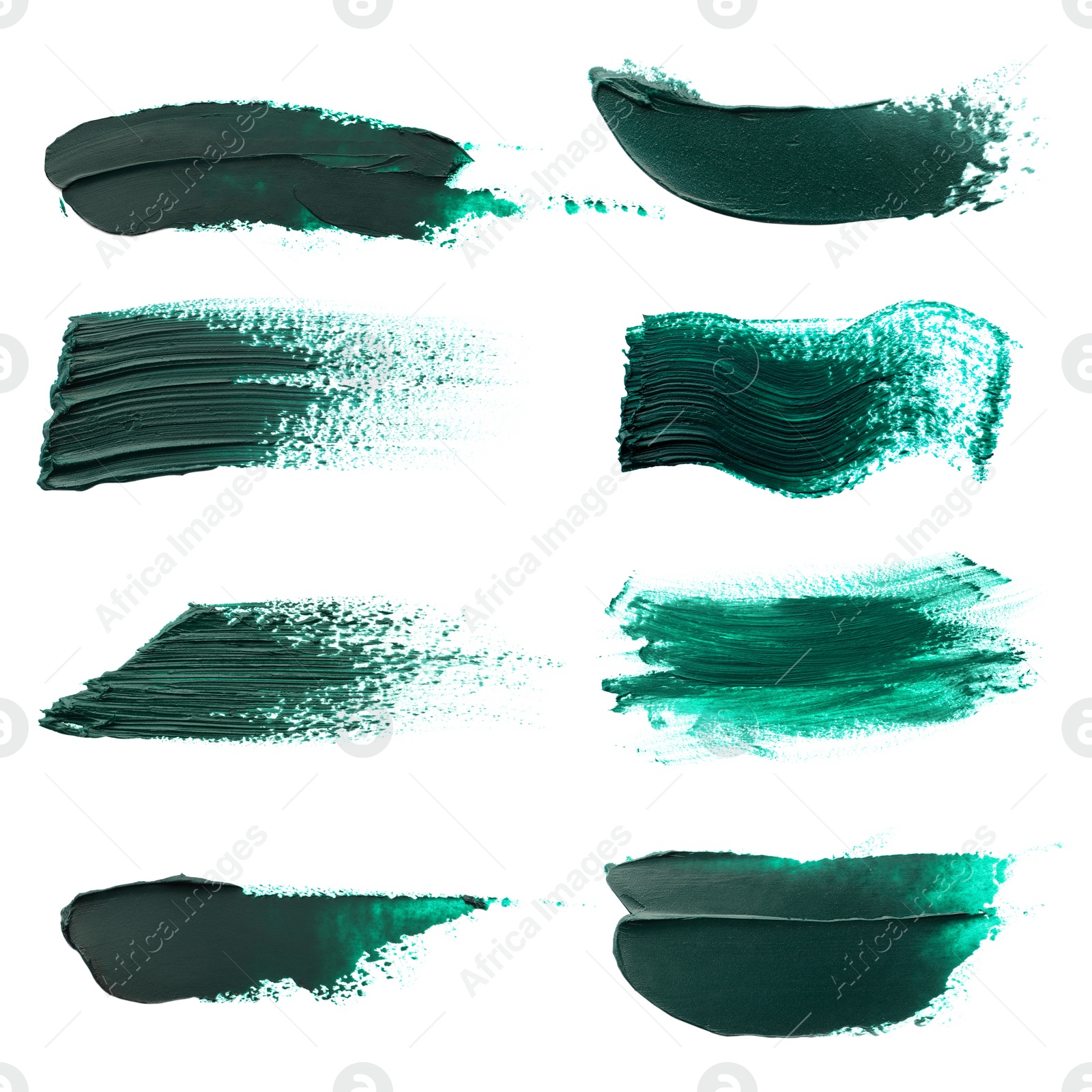 Image of Dark green oil paint strokes isolated on white, top view