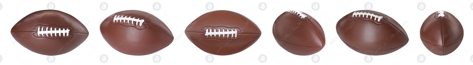 Image of American football ball isolated on white, different sides