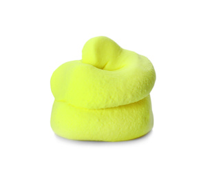 Yellow fluffy slime isolated on white. Antistress toy