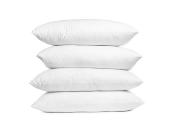 Photo of Stack of soft pillows isolated on white