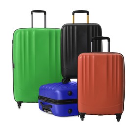 Modern suitcases for travelling on white background