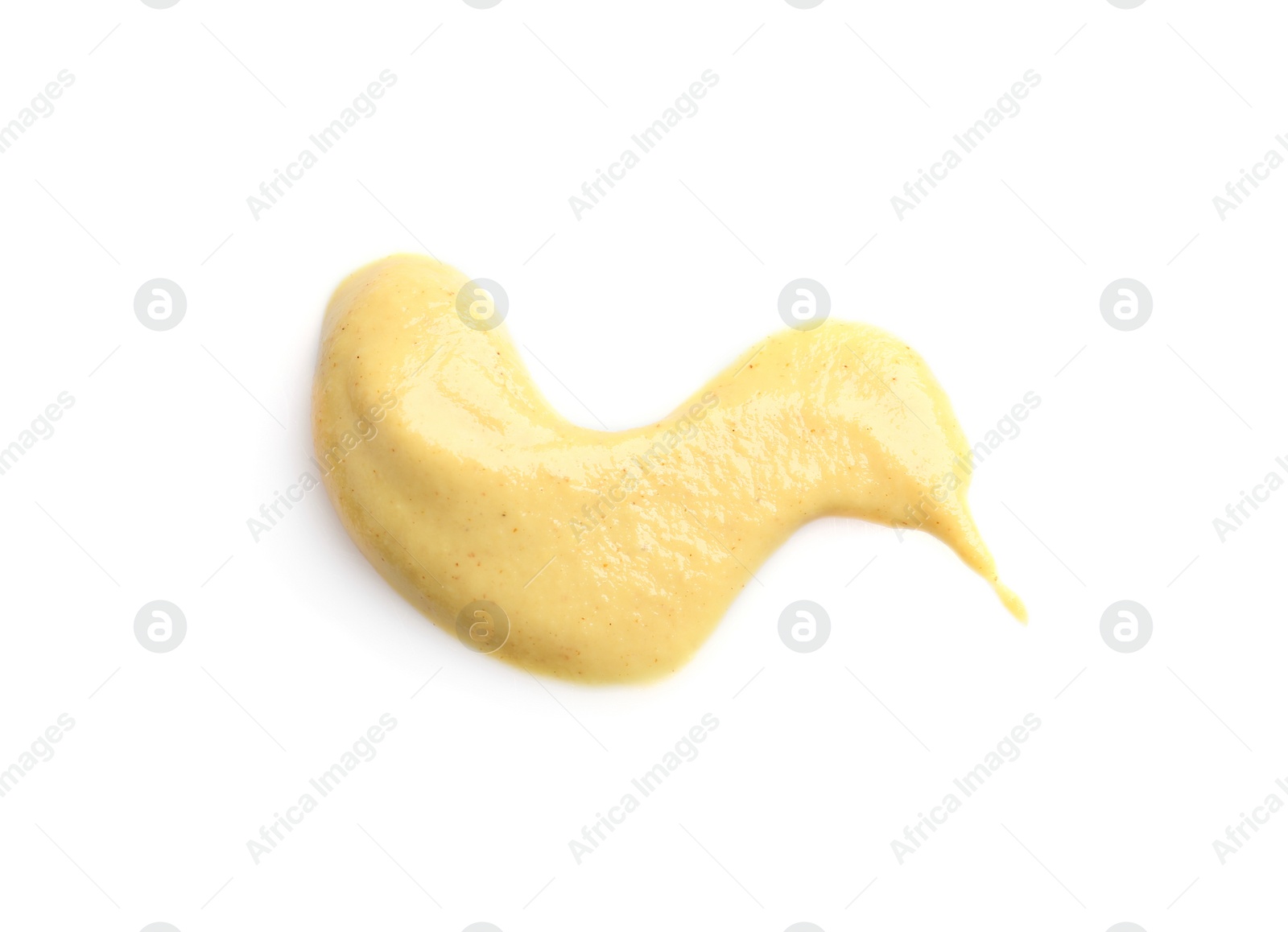 Photo of Delicious mustard on white background, top view. Spicy sauce