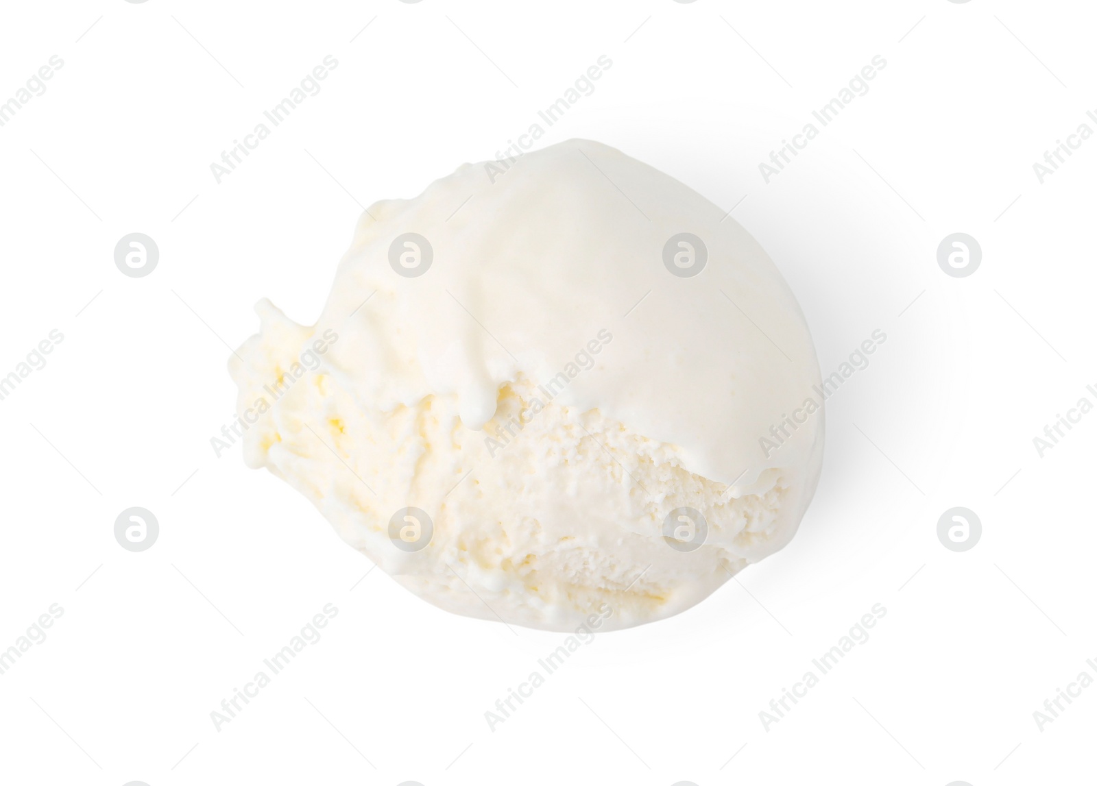 Photo of Scoop of delicious vanilla ice cream isolated on white, top view