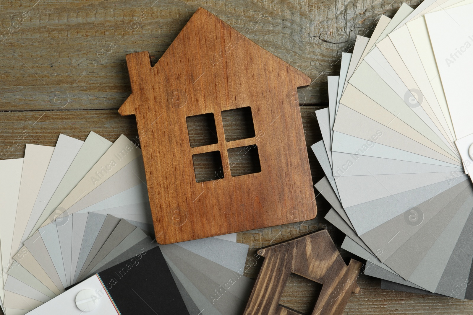 Photo of Flat lay composition with color palettes on wooden background