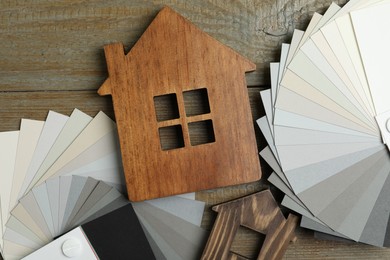 Photo of Flat lay composition with color palettes on wooden background