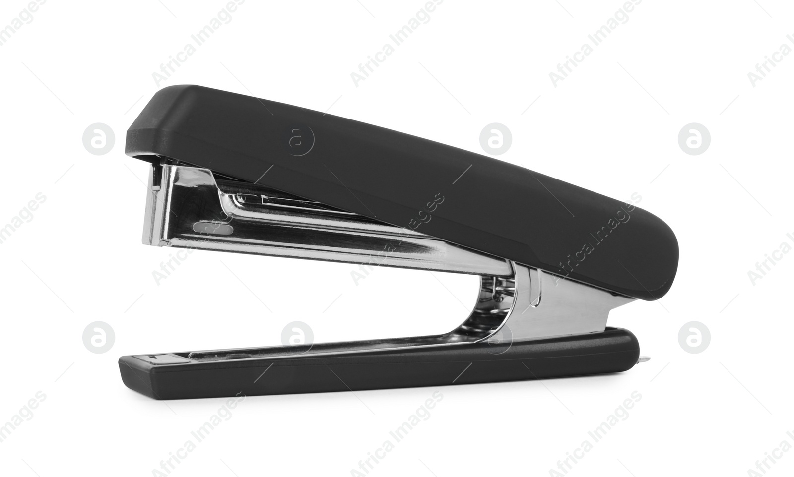 Photo of One new black stapler isolated on white