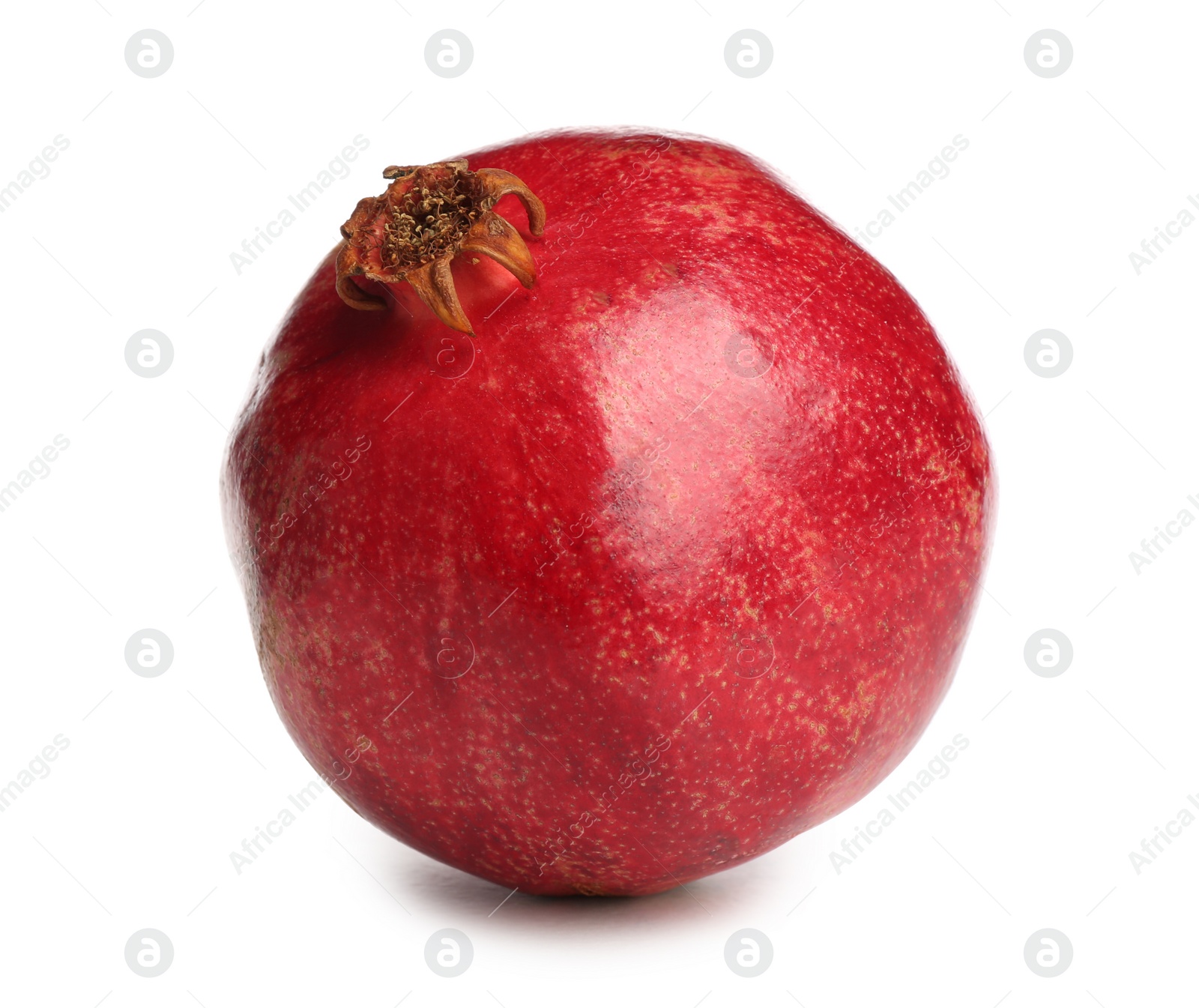 Photo of Ripe pomegranate on white background. Delicious fruit