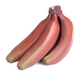 Delicious red baby bananas on white background