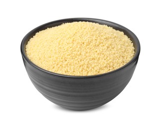 Raw couscous in bowl isolated on white