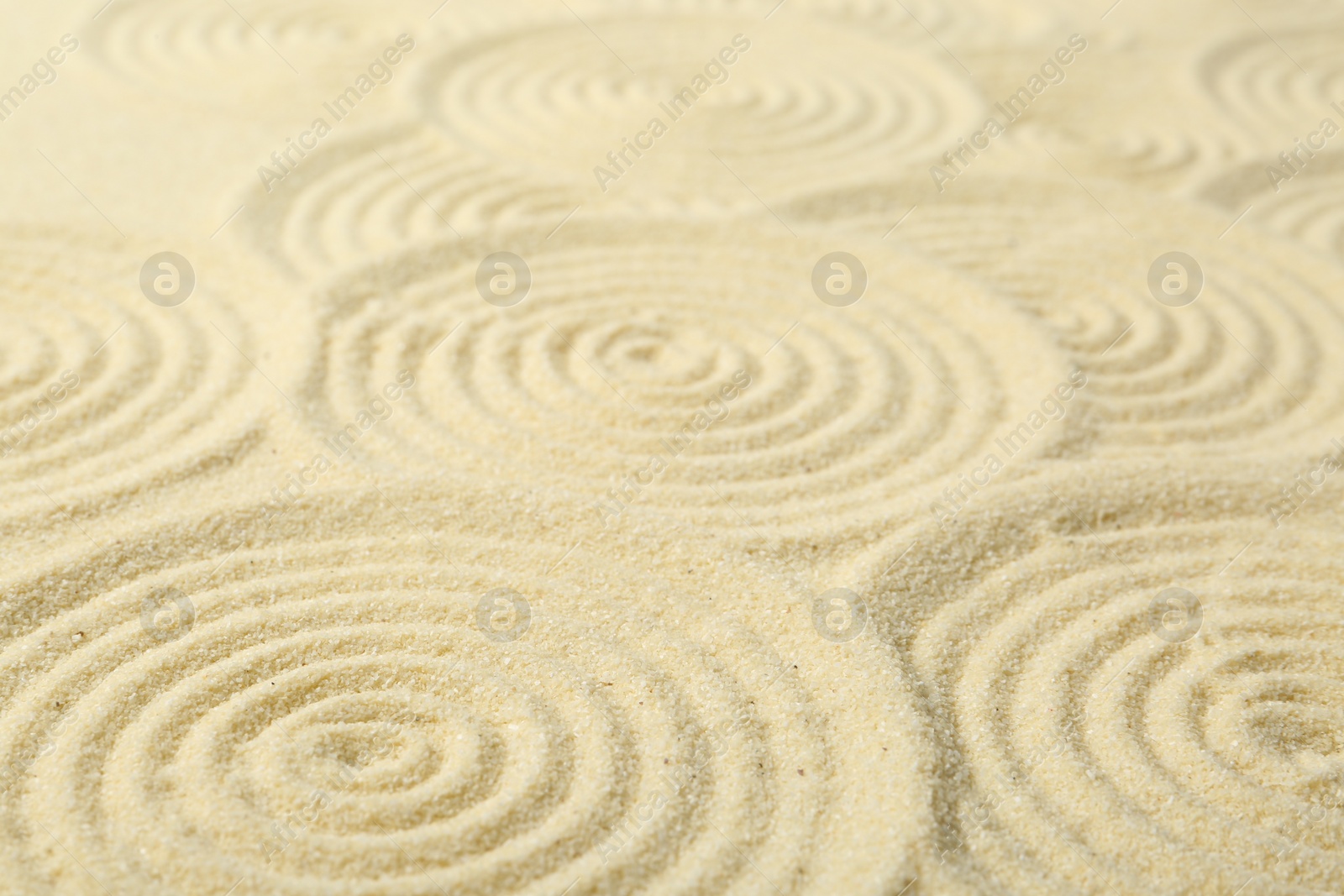 Photo of Zen rock garden. Circle patterns on beige sand