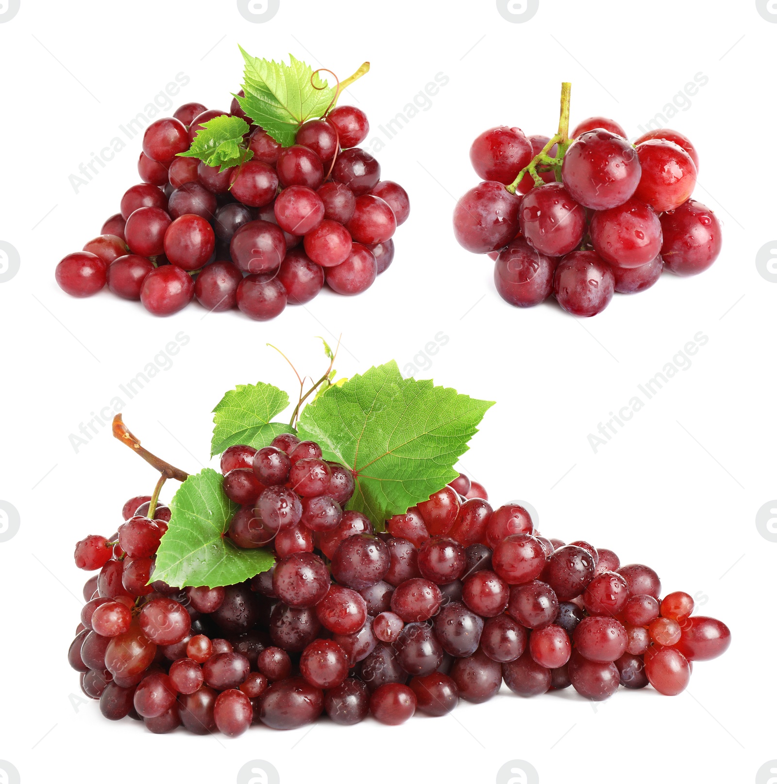 Image of Set of fresh grapes on white background