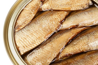 Photo of One tin can of sprats isolated on white