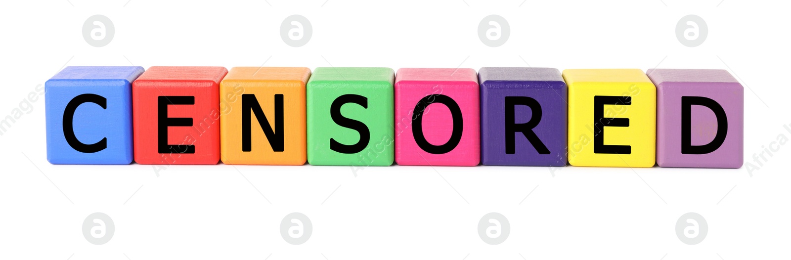 Photo of Colorful cubes with word Censored on white background