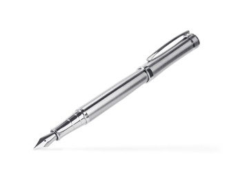 Stylish silver fountain pen isolated on white