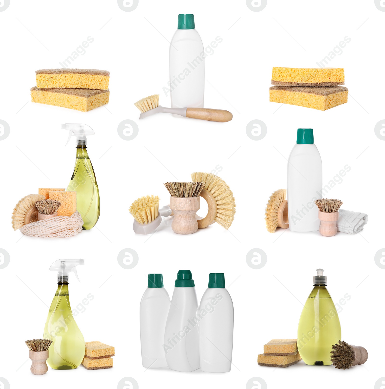 Image of Set of eco-friendly cleaning products isolated on white