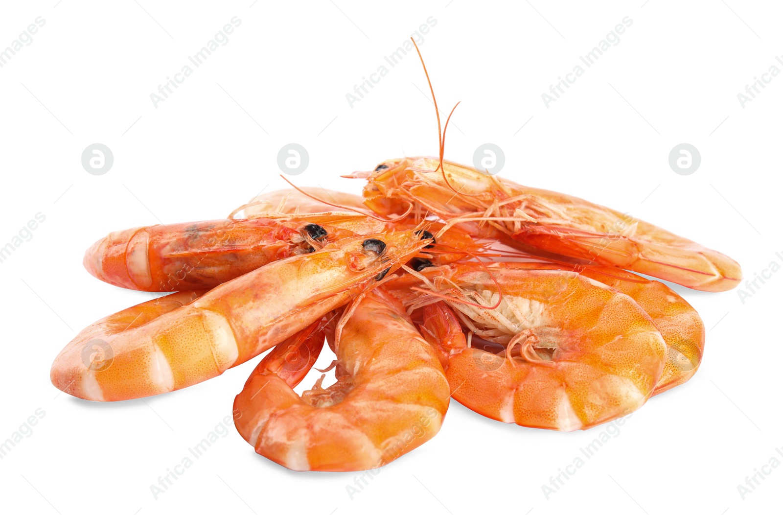 Photo of Delicious cooked whole shrimps isolated on white