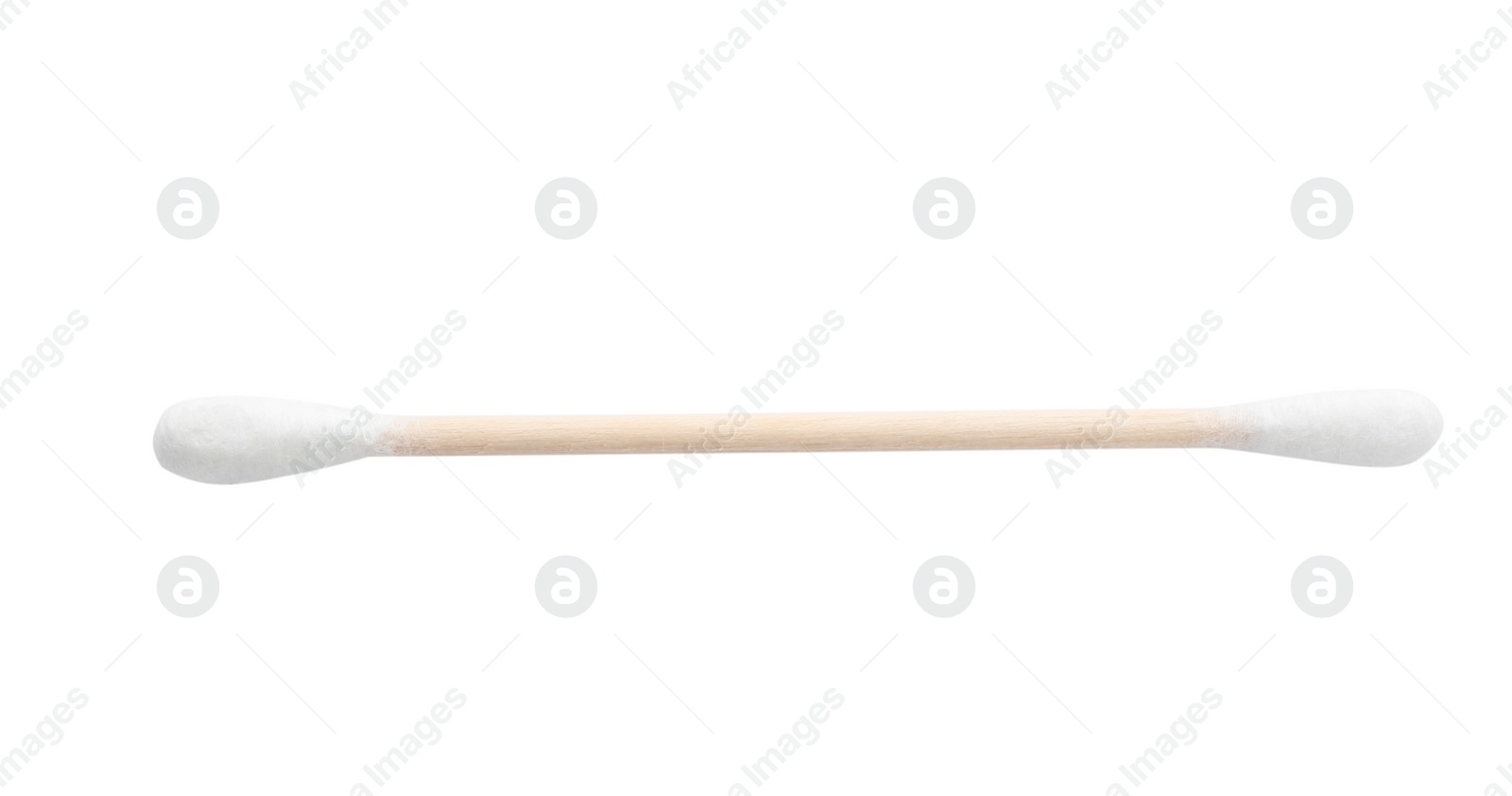 Photo of Wooden cotton swab on white background. Hygienic accessory