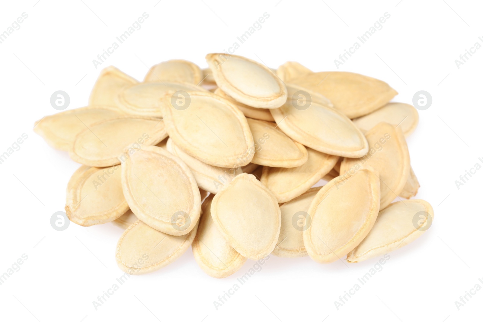 Photo of Heap of pumpkin seeds isolated on white