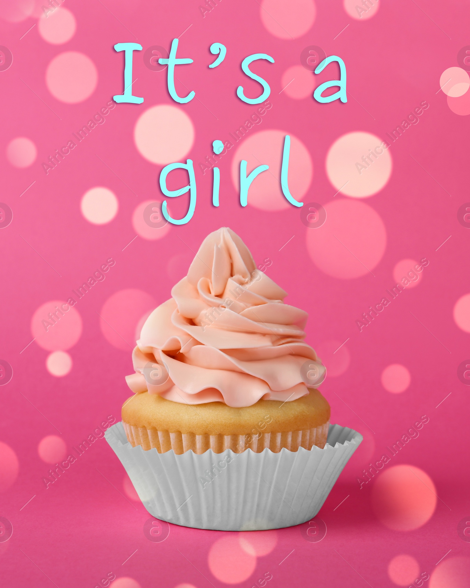 Image of Baby shower cupcake for girl on pink background