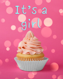 Image of Baby shower cupcake for girl on pink background