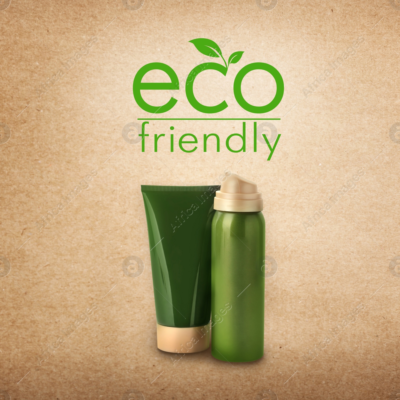 Image of Organic eco friendly cosmetic products on cardboard background