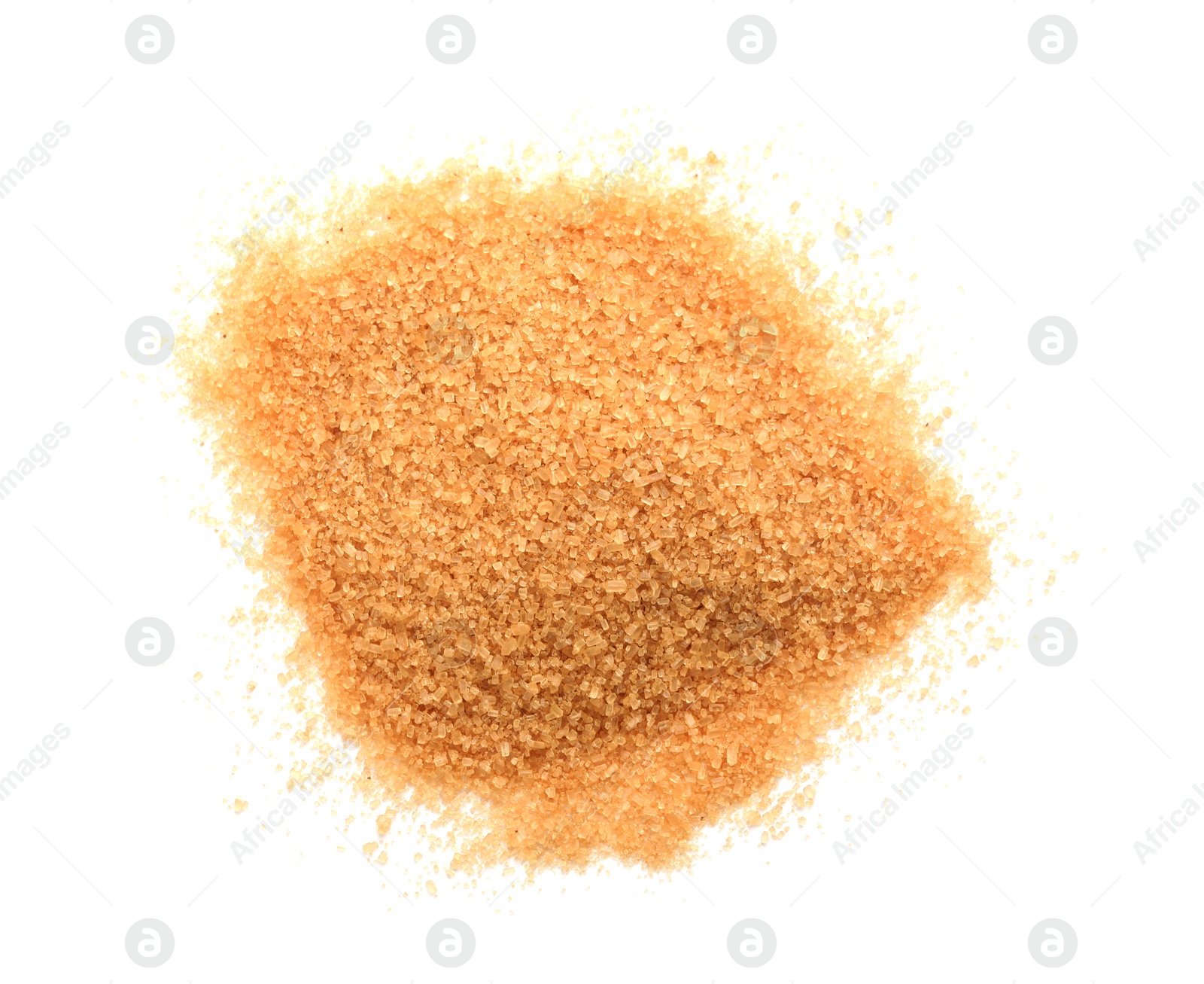 Photo of Pile of brown sugar on white background, top view
