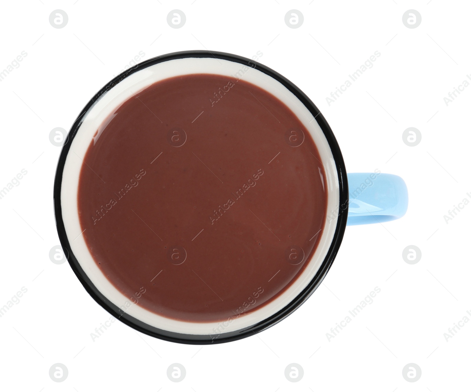 Photo of Cup of delicious hot chocolate isolated on white, top view